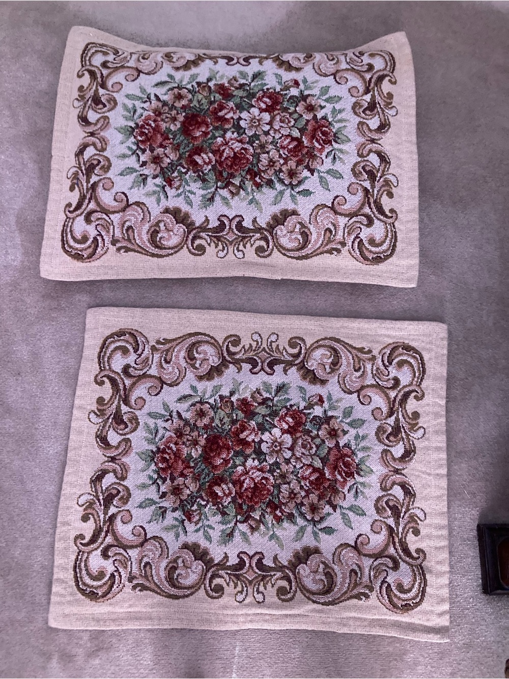 Accent Pillow Covers  Tapestry Fabric  Cream with Rose Bouquet